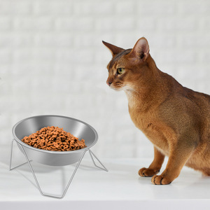 Elevated 304 Stainless Steel Cat Bowl Silver Rounded Food Feeder For Pets - Product Image 3
