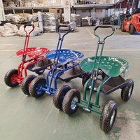 Chariot de jardinage robuste à quatre roues en acier avec siège rotatif à 360 degrés, vente en gros du fabricant