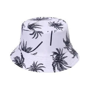 Chapéus de praia de verão bonés de pescador chapéu balde palmeira planta tropical monartrprintf rosa flor de cereja girassol impressão oficial