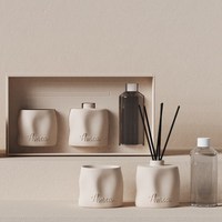 C & H Marque privée Forme personnalisée Recharge de 150ml Diffuseur de roseaux en céramique et Bougie en porcelaine pilier faite à la main avec plateau personnalisé