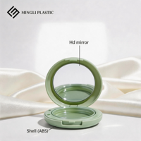 Boîtier compact en plastique vide personnalisé vert pour maquillage, avec miroir, compartiments et couvercle rabattable, vente en gros