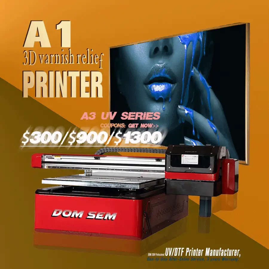 Принтеры для художественной печати DOMSEM с УФ-лаком A1, УФ рельефный принтер для чехла для телефона, кожи, пластика, ПВХ, металла, печатная машина с тиснением