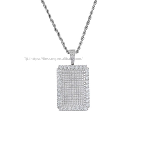 Full zirconium square pendant, European and American hip-hop <b>cross</b>-border jewelry necklace, men's copper inlaid round zircon, - Product Image 5