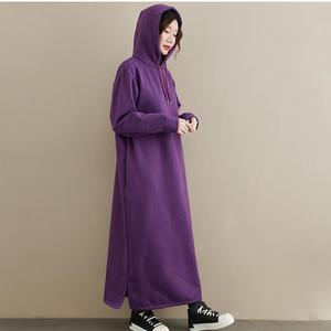 2024 nouveau Style décontracté <span class=keywords><strong>automne</strong></span> <span class=keywords><strong>hiver</strong></span> ample couleur unie Maxi coton surdimensionné noir à capuche à manches longues robes femmes avec poches - Product Image 4