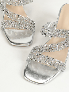 Sandales à talons épais transparents en cristal brillant pour femmes, nouvelles tendances été 2024, chaussures de soirée - Product Image 5