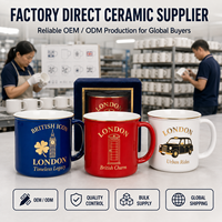 Tasses à café en céramique souvenir touristique de Londres (Royaume-Uni) avec logo plaqué or des bâtiments emblématiques, personnalisables OEM ODM en gros