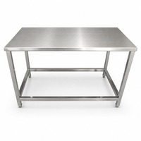 Table de travail de cuisine professionnelle en acier inoxydable, à un seul niveau, base ouverte, avec pieds réglables pour la préparation des aliments en restaurant