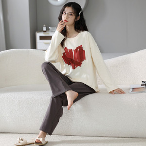 Gran oferta, ropa de dormir larga de estilo coreano, trajes de noche para mujer, cintura elástica, Baju Tidur, <span class=keywords><strong>pijama</strong></span> de otoño, ropa de casa para mujer - Product Image 2