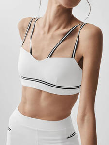 Women's <strong>Sport</strong> <strong>Bra</strong> <strong>White</strong> with Black Contrast Straps V-Neck Padded Medium Support for Yoga Gym Fitness Running - Product Image 3
