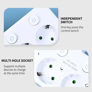מפצל חשמל עם תקע אירופאי, 4 שקעי AC, 2 שקעי USB, יציאת Type-C אחת, שני מתגים נפרדים ותאורת לילה קטנה - Product Image 3