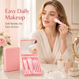 Offre Spéciale – Trousse de Pinceaux de <span class=keywords><strong>Maquillage</strong></span> Portable 5 Pièces en Poils Synthétiques Doux avec Miroir Pliant, Idéale pour les Voyages, Personnalisable avec Logo, Coffret Cadeau - Product Image 3