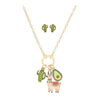Ensemble de bijoux tendance Mexique : Boucles d'oreilles et collier pendentif Cactus plaqué or pour femme – Cadeau, Vente en gros, Personnalisable