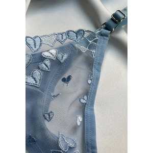 Conjunto de sujetador para mujer con detalles florales azules, push-up, transparente, transpirable, talla XL, decoración bordada de alta calidad, suministro ODM - Product Image 2