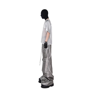 Pantalones Cargo Holgados con Acabado Mate para Hombre, Personalizados al por Mayor, con Bolsillos <span class=keywords><strong>de</strong></span> Parche y Conjunto <span class=keywords><strong>de</strong></span> Camiseta <span class=keywords><strong>de</strong></span> Malla y Cuero PU - Product Image 2