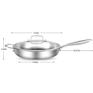 Sartén de Acero Inoxidable de Tres Capas con Tapa, Utensilio de Cocina Redondo y Duradero de 12 Pulgadas, Solo Lavar a Mano - Product Image 3