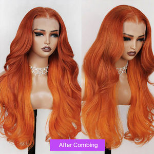 Cheveux indiens vierges HD pour perruque à dentelle frontale Body Wave Cosplay Blonde pour 13x4 Longue couleur orange <span class=keywords><strong>foncé</strong></span> à clair - Product Image 5