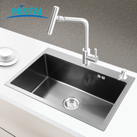Évier de cuisine en acier inoxydable 304, finition argent brossé, fait main, design moderne et pratique, avec robinet col de cygne pivotant, pour rénovation