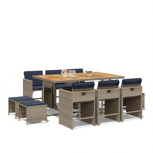 Set da Pranzo da Esterno in Rattan PE, 10 Pezzi, Pieghevole, Stile Contemporaneo, Grigio - Product Image 1