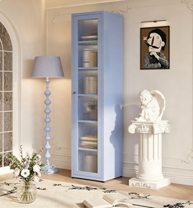 <span class=keywords><strong>Meuble</strong></span> de rangement moderne et minimaliste en métal blanc pour chambre à coucher, avec portes vitrées à fermeture douce et 6 étagères, idéal pour le salon - Product Image 2