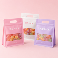 Sachet d'emballage personnalisé en papier kraft avec logo imprimé pour noix et bonbons, avec fenêtre, qualité alimentaire, pochette souple à fond plat et soufflet latéral