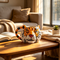 Tasse en céramique 3D en forme de tête de tigre, peinte à la main, tasse à café créative en forme d'animal, tasse à lait et à eau, décoration originale pour la maison, cadeau