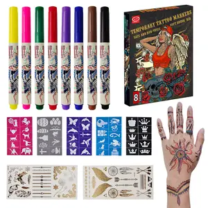 KHY KH2806-Kit de plumas de Gel para fiesta, marcador de tatuajes temporal lavable con jabón o Alcohol, pluma de tatuajes no tóxica para la piel y el cuerpo