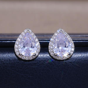 Boucles d'oreilles pendantes en or blanc avec zircon taille poire, serti clos, bijoux de mode classiques pour femme, mariage E470 - Product Image 4