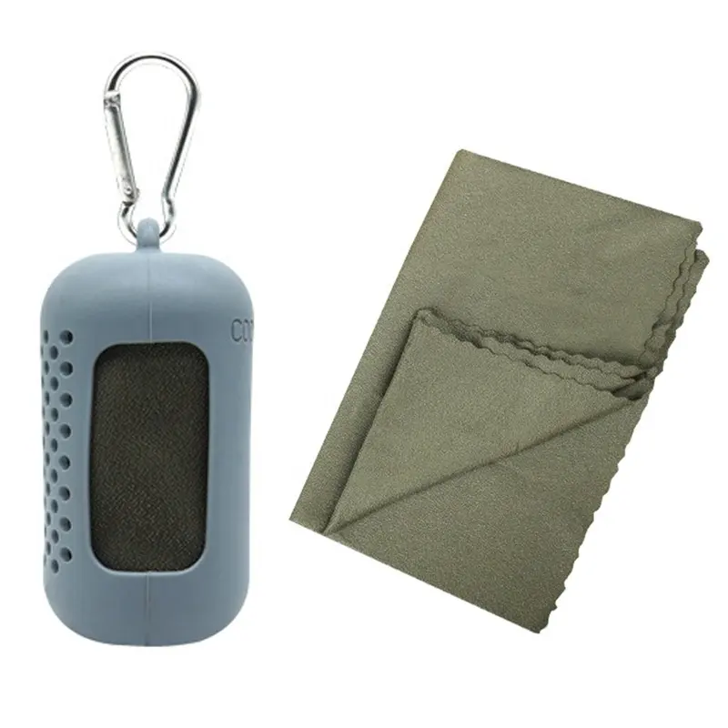 Toalla deportiva portátil de microfibra para viajes, toalla de secado rápido para acampar al aire libre, con bolsa organizadora de silicona
