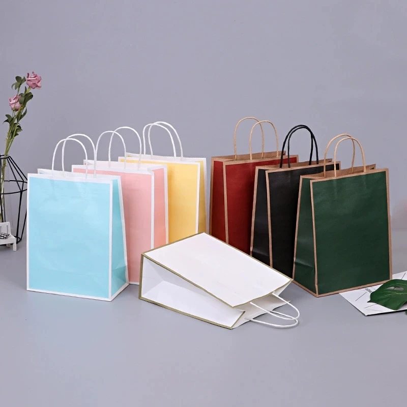 Groceries Packaging Classic Kraft Paper Bags Custom Gift Bags Screen Printing Multiple Colors Reusable Stock Boutique