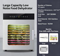 Déshydrateur alimentaire électrique commercial en gros, 12 plateaux, 220V, 1025W, écran tactile, déshydrateur de fruits et légumes, acier inoxydable 304, énergie