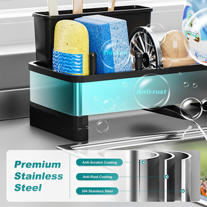 Organisateur d'évier de cuisine polyvalent en <span class=keywords><strong>acier</strong></span> inoxydable, support pour éponge et ustensiles de cuisine pour comptoir - Product Image 3