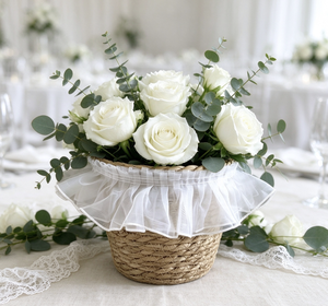 Panier à plantes en jacinthe d'eau tressé à la main avec doublure en voile à volants, couvercle rond tissé pour <span class=keywords><strong>pot</strong></span> <span class=keywords><strong>de</strong></span> fleurs, pour la décoration intérieure - Product Image 2