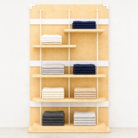 Étagère de présentation de vêtements en bois MDF avec panneau arrière noir, barre ronde, 5 niveaux, pliable, pour la vente en gros