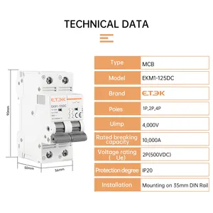 Etek EKM1-125HDC 10ka 1P/2P/4P Dc Mcb 10ka 80a-125a