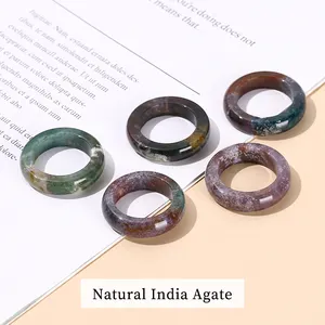 JD Natural Semi-precious Stone Running Ring Smoothy Mixed Color Green Aventurine Agate Jade Blue Turquoise Stone Finger Rings Ba