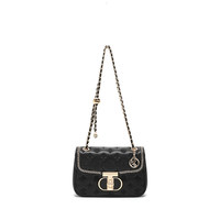 Sac à main en PU noir brodé de luxe pour femmes, sac bandoulière carré miniature durable avec détail chaîne, capacité jusqu'à 1L