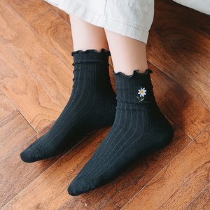 <span class=keywords><strong>Calcetines</strong></span> de Algodón <span class=keywords><strong>con</strong></span> Bordado Floral Pequeño para Mujer, Estilo Casual <span class=keywords><strong>con</strong></span> Volantes, para Primavera y Otoño, Venta al Por Mayor - Product Image 5