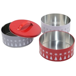 Bộ Hộp Đựng Bánh Quy Tròn Ba Lớp Rỗng Hộp Thiếc Giáng Sinh Bằng Kim Loại Có Tay Cầm - Product Image 5
