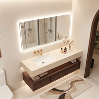 Meuble-lavabo flottant de luxe en bois massif avec vasque en céramique, directement de l'usine, pour projets hôteliers OEM/ODM