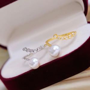 S925 Silver <b>Ring</b> Stand DIY <b>Pearl</b> Accessories Fashion <b>Ring</b> with 8-10mm Round Beads Jewelry Stand-10479 - Product Image 1