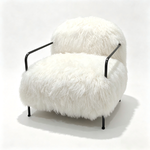 Fauteuil lounge moderne rembourré en peluche longue et <span class=keywords><strong>bouclée</strong></span>, confortable et doux, fauteuil d'appoint monoplace en <span class=keywords><strong>laine</strong></span> de mouton pour salon ou plage - Product Image 1