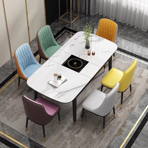 Ensemble de table à manger moderne et minimaliste en pierre frittée pliable, table rectangulaire avec cuisinière à <span class=keywords><strong>induction</strong></span> rétractable <span class=keywords><strong>pour</strong></span> petite maison - Product Image 4