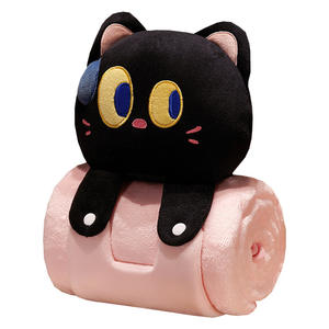 Dessin animé 100% Polyester deux-en-un double usage couverture de bureau pliable sieste châle animaux en peluche coussin tricoté techniques petite taille - Product Image 1