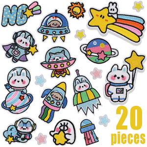 Patch en tissu chenille brodé motif vaisseau spatial de dessin animé avec perles décoratives pour chapeau, thermocollant, étoiles faites à la main, marque <span class=keywords><strong>XINRAN</strong></span> - Product Image 2