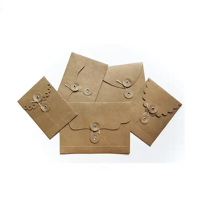 De sobres de kraft cartón moneda de papel de embalaje de la cadena de cierre de botón y sobres