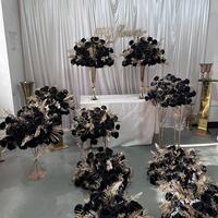 Susunan Bunga Pernikahan Mewah Berkualitas Tinggi IFG 50cm Hitam dan Emas untuk Dekorasi Centerpiece Meja Pernikahan