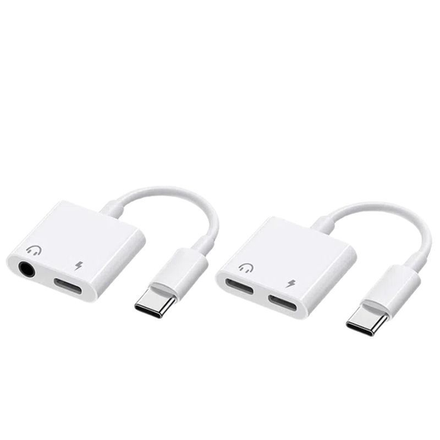 High Quality Type C Earphone Adapter 2 in 1 Usb Type C to 3.5Mm Aux Jack Audio Headphone Adapter Cable Converter