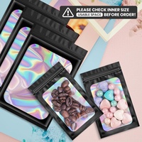 Sacs à fermeture éclair durables en Mylar noir holographique imprimé par gravure, pochettes en aluminium pour le stockage alimentaire, la gelée, le brillant à lèvres et l'emballage de bijoux
