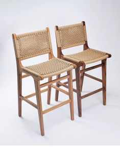 Patas de madera maciza Silla Comedor Silla tejida Altura del mostrador Taburete de barra alto moderno Sillas para cafetería Hotel Cocina Restaurante Centro comercial - Product Image 2