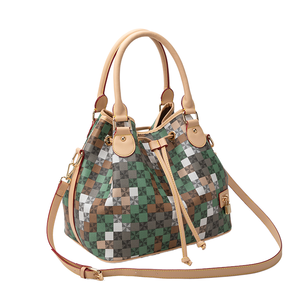 Custom Luxury Designer <b>Large</b> Capacity Handbag Europe Vintage Fashion Print Plaid <b>Drawstring</b> Shoulder Strap Bucket <b>Bag</b> Polyester - Product Image 1